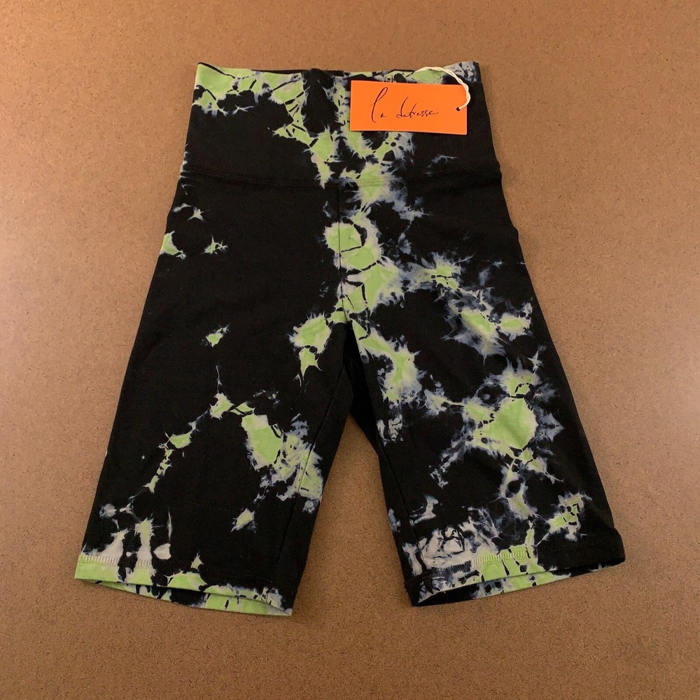 La Detresse Womens Size XS Black Green Tie dye High Rise Bike Shorts NWT
